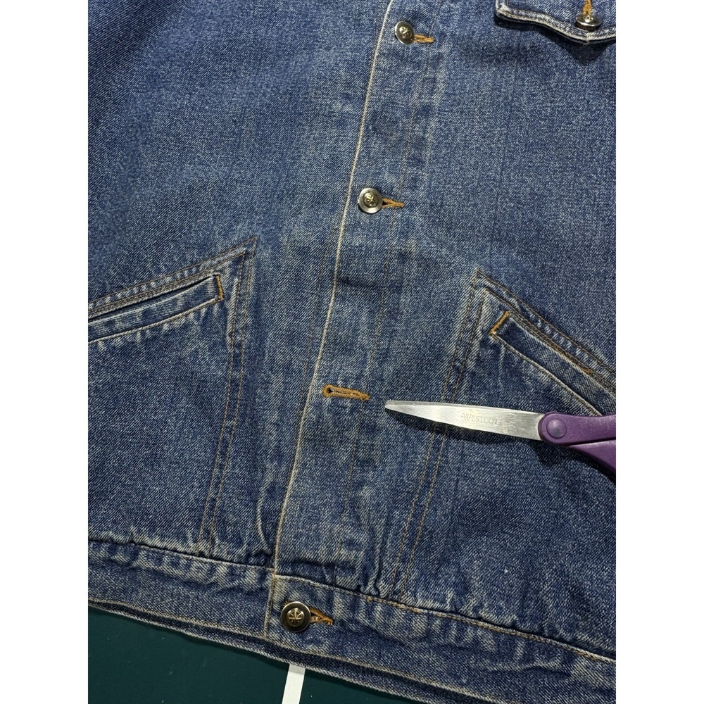 Vintage Denim Jacket Flannel-Lined Trucker Men's Medium Boxy Corduroy Collar 90s - Picture 10 of 16